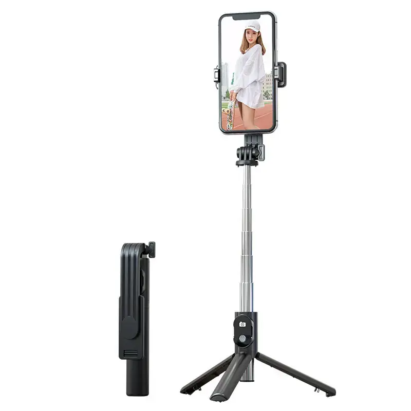 Selfiju stick MINI - ar noņemamu Bluetooth tālvadības pulti un statīvu - P20S melns
