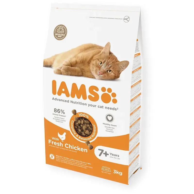 IAMS CAT SENIOR CHICKEN 3KG. Sausā barība ar vistas gaļu kaķiem vecākiem par 7 gadiem