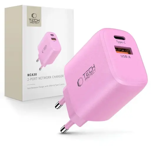 Зарядное устройство Tech-Protect NCA30 | 30W | PD, QC | USB-A, USB-C | розовое