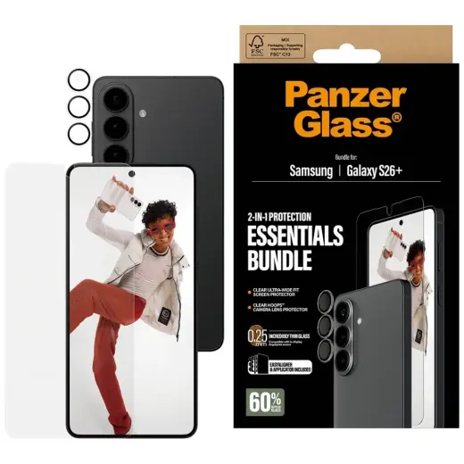 PanzerGlass Hoops 2-in-1 Ultra-Wide Fit Glass + Lens Protection Set aizsargstikls telefona ekrānam Samsung Galaxy S26+ (S947)