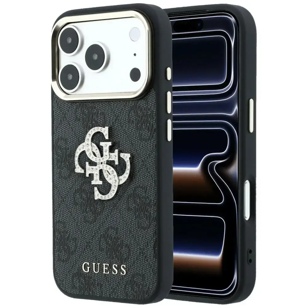 Guess 4G & Big Strass Logo maciņš telefonam iPhone 18 Pro Max | iPhone 17 Pro Max melns