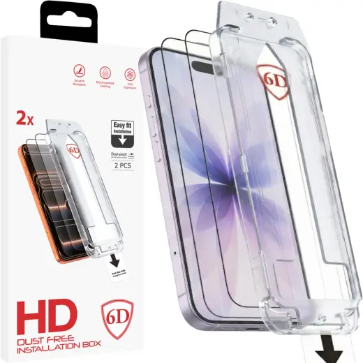 Fusion Dust-Free Easy Fit Full Glue 6D aizsargstikls telefona ekrānam iPhone 16 Pro | iPhone 17 (2 gab.)