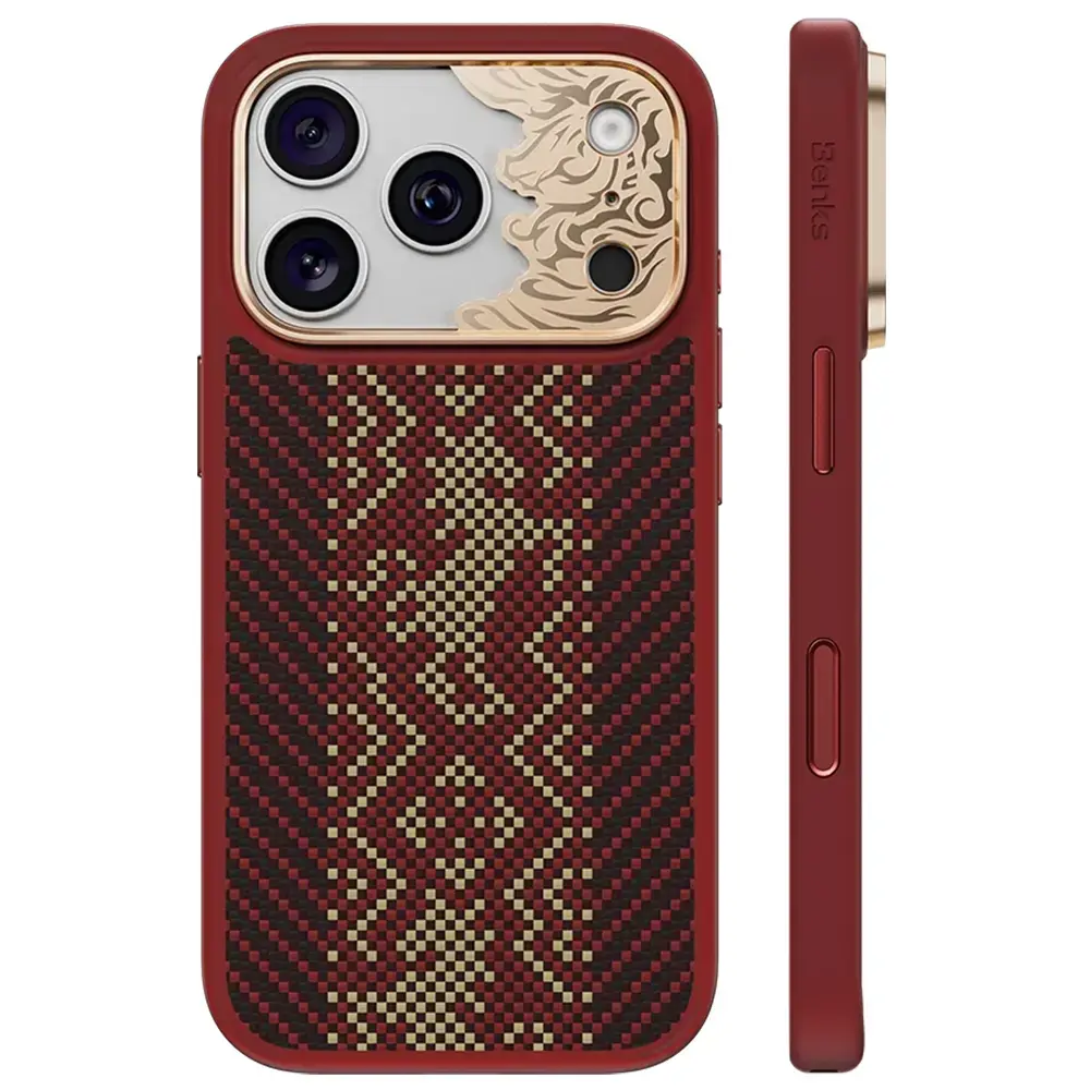 Benks Armor Pro Knight Kevlar Metal Frame telefono dėklas iPhone 18 Pro Max | iPhone 17 Pro Max raudonas