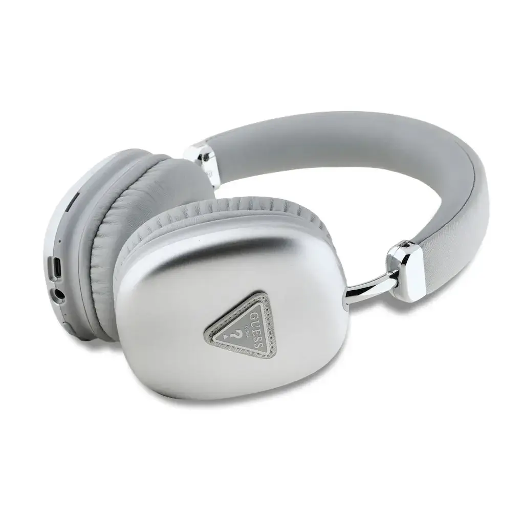 Guess Saffiano PU Leather Triangle Logo Wireless Headphone Silver