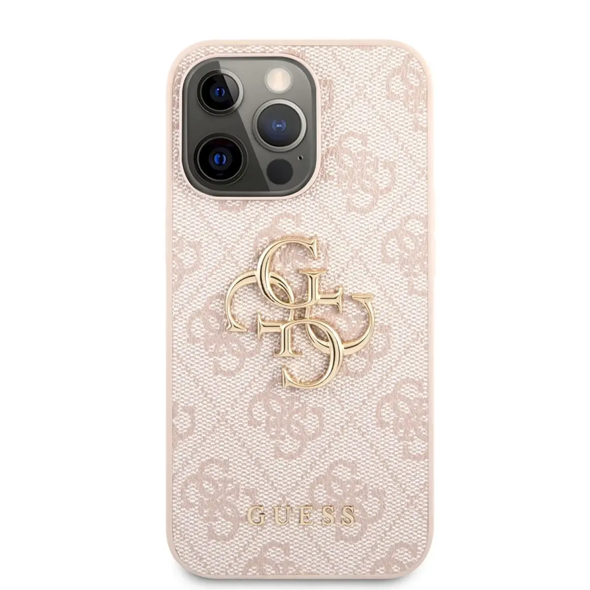 Guess GUHCP13X4GMGPI PU 4G Metal Logo telefoni ümbris iPhone 13 Pro Max roosa
