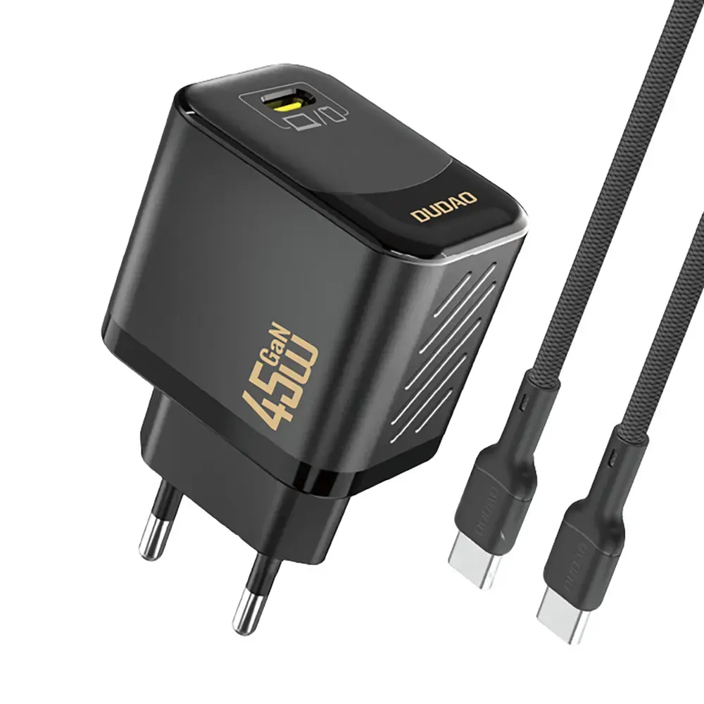 Зарядное устройство Dudao A28C | 45W | GaN | USB-C | с кабелем USB-C на USB-C в комплекте | чёрное