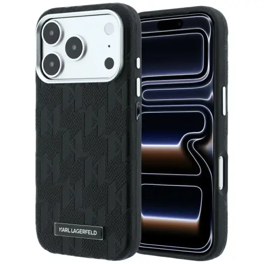 Karl Lagerfeld Grained Mono Resin Logo чехол с поддержкой MagSafe для телефона iPhone 17 Pro Max | iPhone 18 Pro Max чёрный