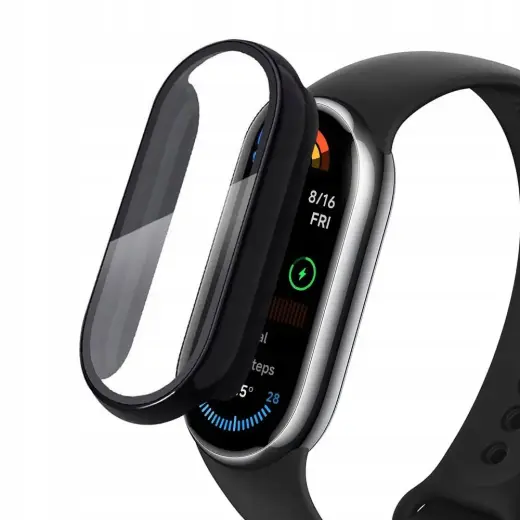 Tech-Protect Defense viedpulksteņa maciņš (apvalks) priekš Xiaomi Smart Band 10/10 NFC | ar iebūvētu stiklu | melns