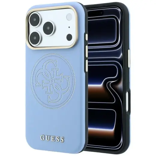 Guess Perforated 4G Gold Logo maciņš ar MagSafe atbalstu telefonam iPhone 18 Pro Max | iPhone 17 Pro Max zils