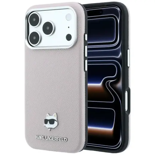 Karl Lagerfeld Grained Choupette Head Metal чехол с поддержкой MagSafe для телефона iPhone 17 Pro | iPhone 18 Pro розовый