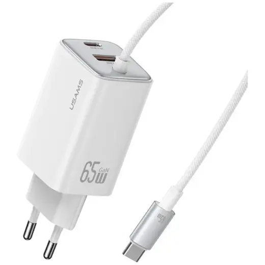 USAMS JC Series CC266 зарядное устройство | 65W | GaN | USB-C, USB-A | белое