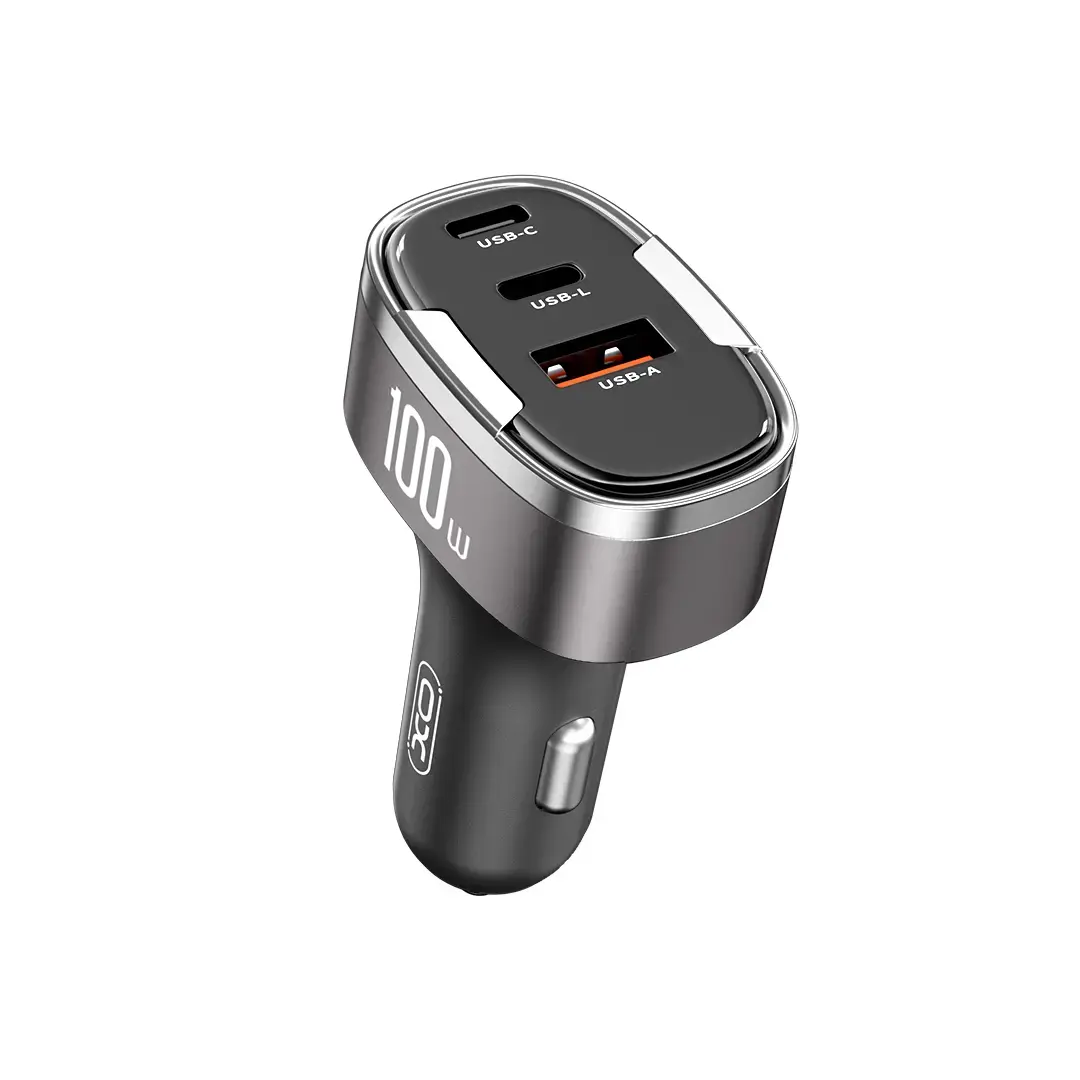 XO CC61 зарядка для автомобиля | 100W | USB-A, USB-C, Lightning | серый