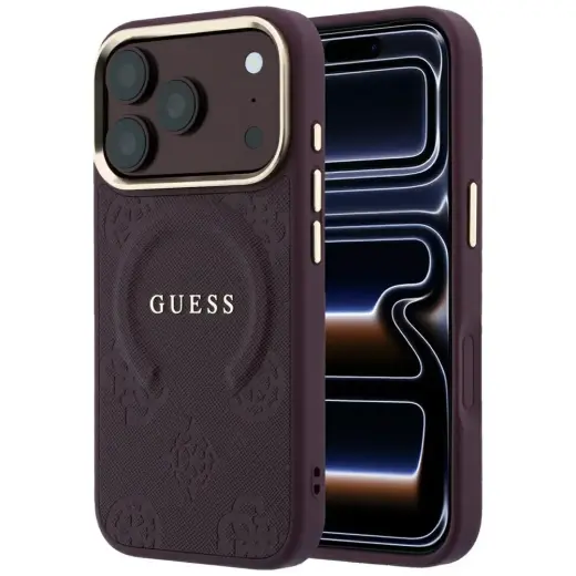 Guess Saffiano Peony & Ring maciņš ar statīvu un MagSafe atbalstu telefonam iPhone 18 Pro | iPhone 17 Pro sarkans