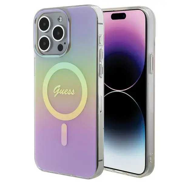 Guess GUHMP15LHITSP IML Iridescent phone case with MagSafe support for iPhone 15 Pro pink