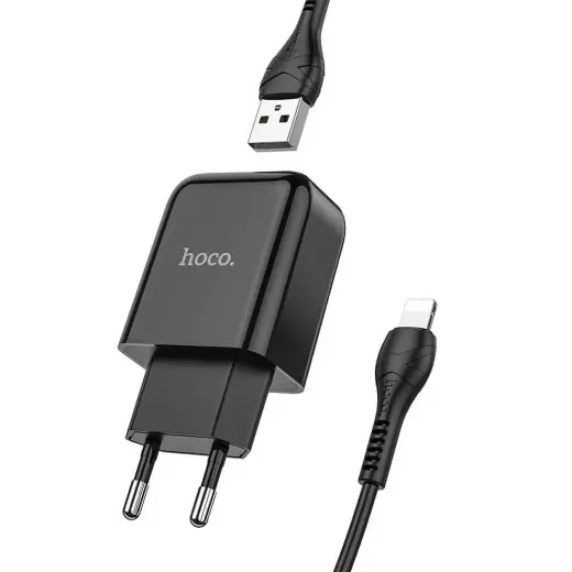 Зарядное устройство HOCO N2 | 10W | USB-A, Lightning | с кабелем USB-A на Lightning в комплекте | чёрное