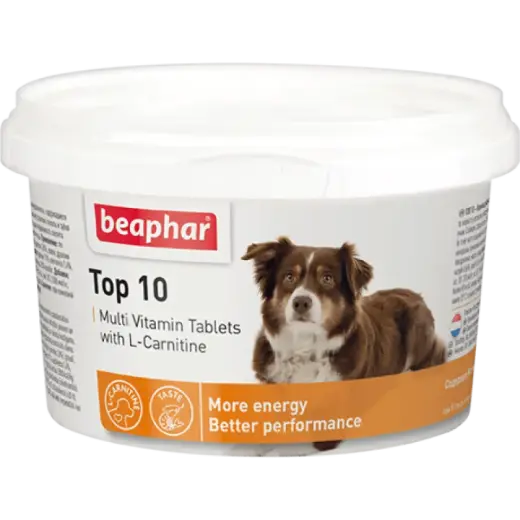 Vitamīnizēta papildbarība : Beaphar Top 10, 180 gb.