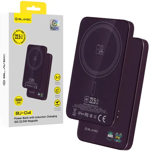 Blavec Power Bank 5000mAh BJ-04 Ultra Slim 7,8mm - Type C - 22,5W magnetic Magsafe 3 in 1 (PBBJ04-MC5P) purple