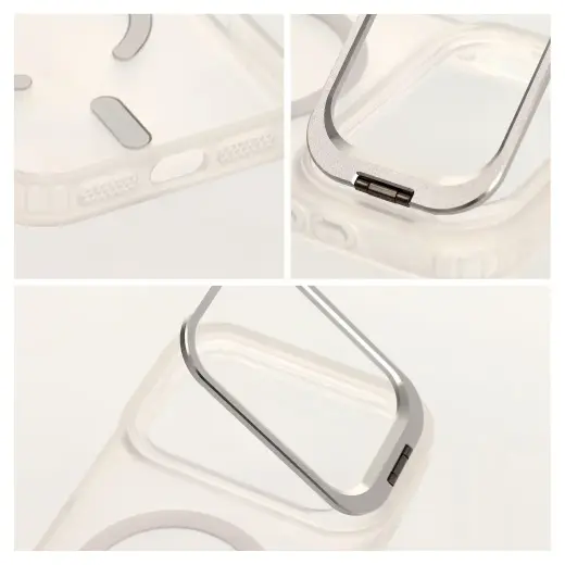Forcell F-Protect Shadow Stand Premium telefono dėklas su stovu ir MagSafe palaikymu iPhone 17 Pro Max | iPhone 18 Pro Max sidabrinis
