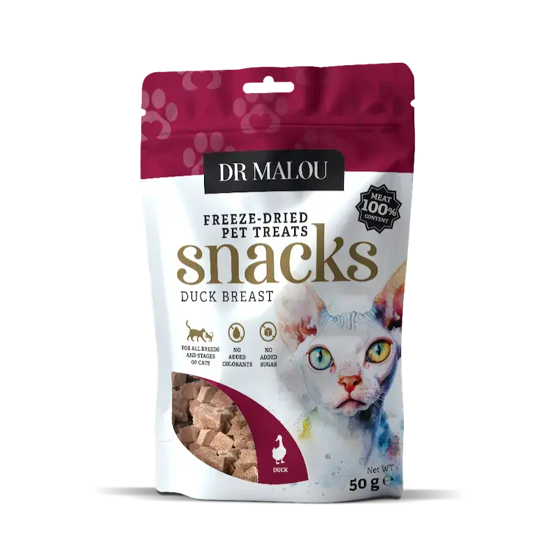 Gardumi kaķiem - DR Malou, Cat treats, meat cubes, 100% freeze-dried duck breast, 50g