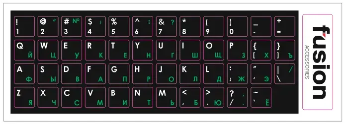 Fusion laminētas tastatūras uzlīmes RU | ENG Zaļas