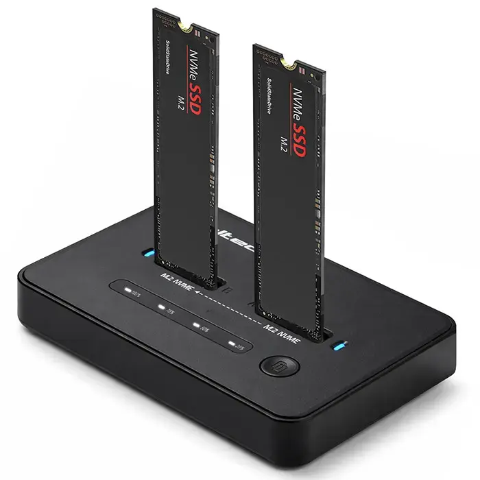 „Qoltec M.2 NVMe SSD“ prijungimo stotelė | PCIe | USB-C | 20 Gb/s | DUAL 2 x 8 TB | Klonavimas neprisijungus