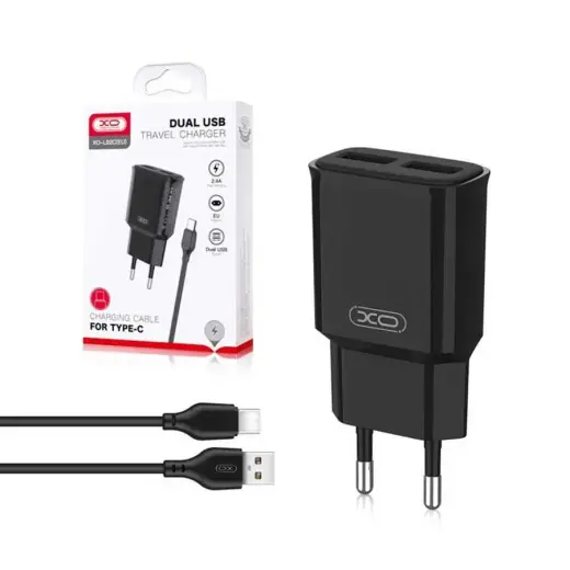 XO L92С travel charger | 12W | USB-C | with USB-C to USB-C cable included | black