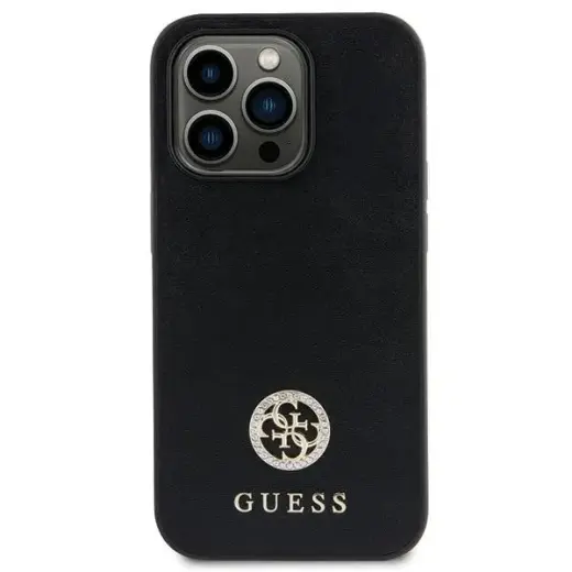 Guess GUHCP15SPS4DGPK Strass Metal Logo maciņš telefonam iPhone 15 melns