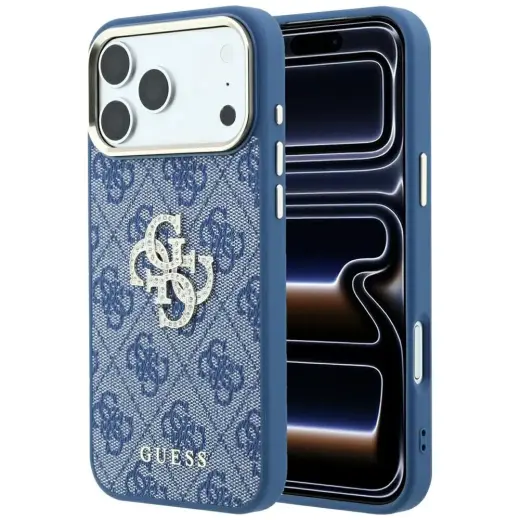 Guess 4G & Big Strass Logo maciņš telefonam iPhone 18 Pro Max | iPhone 17 Pro Max zils