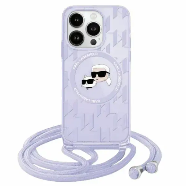 Karl Lagerfeld KLHMP15XHCKCKLCU IML Crossbody Monogram Karl & Choupette Head telefoni ümbris MagSafe toega iPhone 15 Pro Max lilla