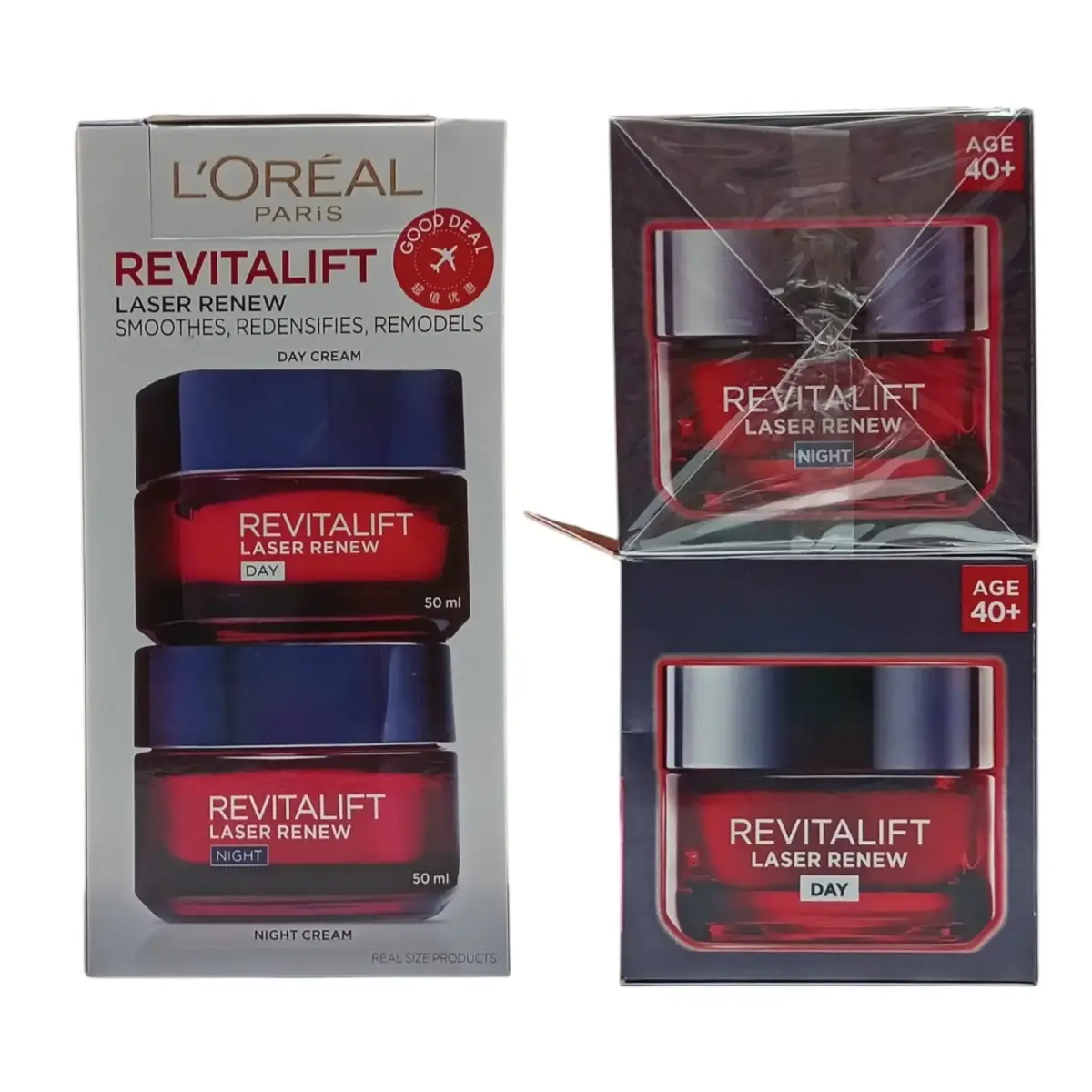 Set L'Oreal Paris: Revitalift Laser Renew, Hyaluronic Acid, Anti-Ageing, Day, Cream, For Face, 50 ml + Revitalift Laser Renew, Hyaluronic Acid, Anti-Ageing, Night, Cream, For Face, 50 ml