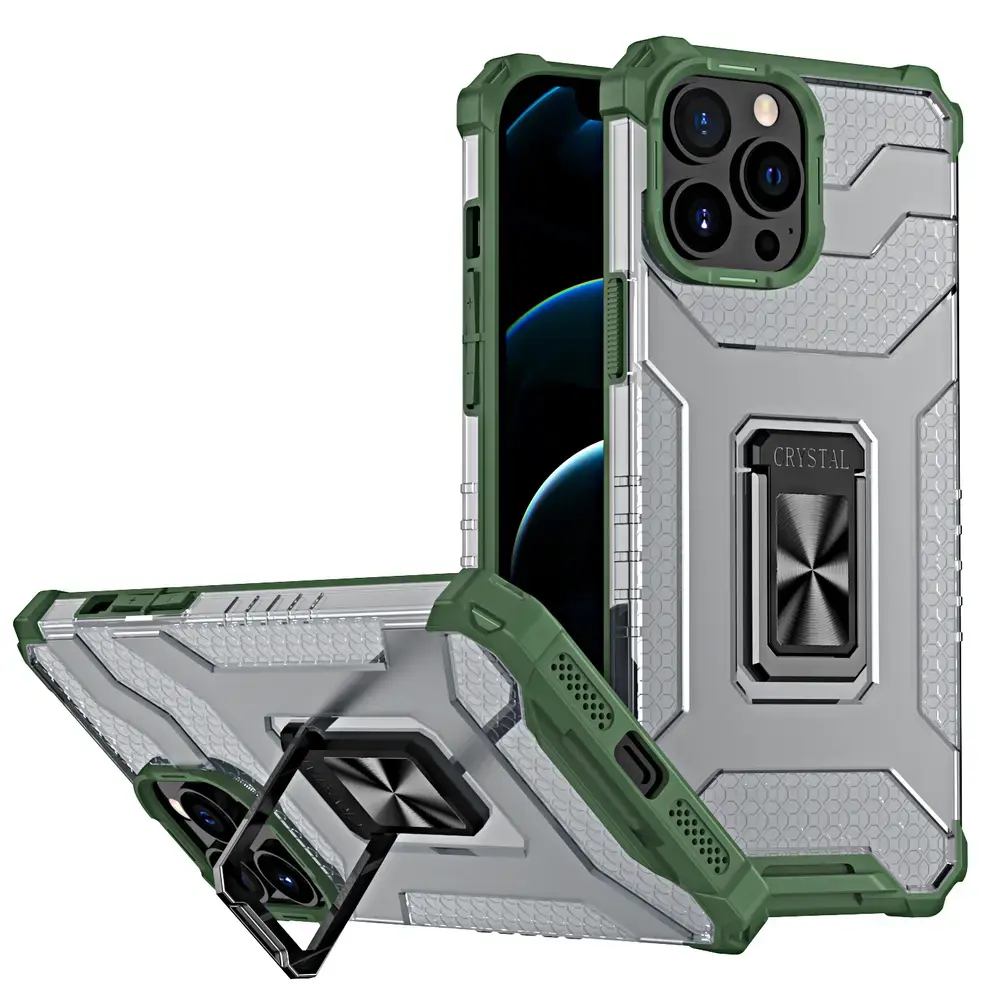 Crystal Ring Tough Rugged telefono dėklas su stovu iPhone 13 Pro Max žalias