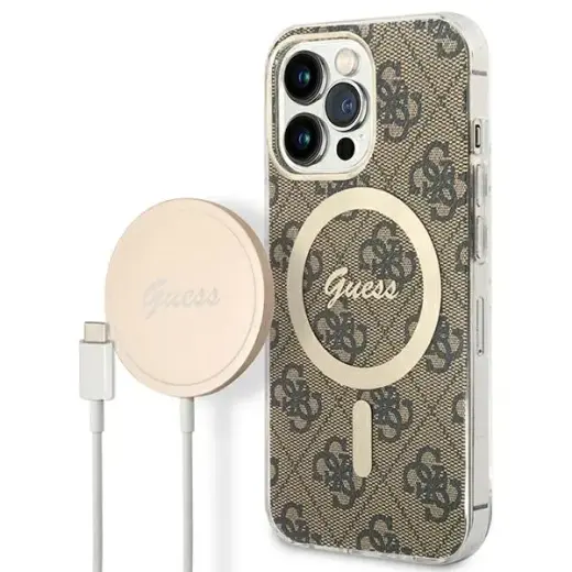 Guess 4G Print maciņš ar MagSafe atbalstu telefonam iPhone 13 Pro Max brūns