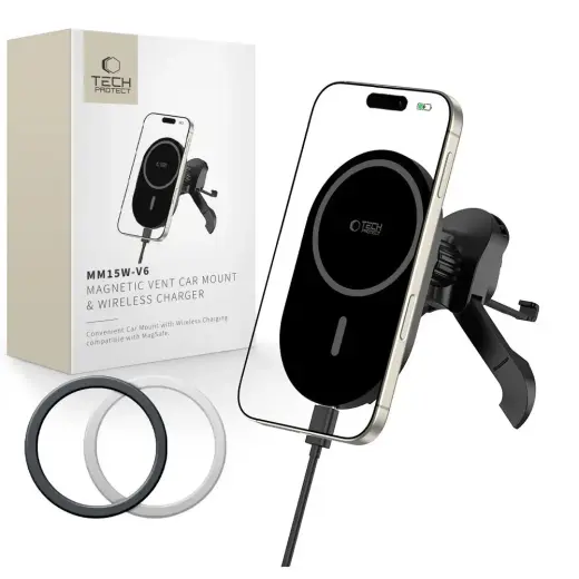 Tech-Protect MM15W-V6 magnētisks auto telefona turētājs uz gaisa deflektora saderīgs ar MagSafe melns
