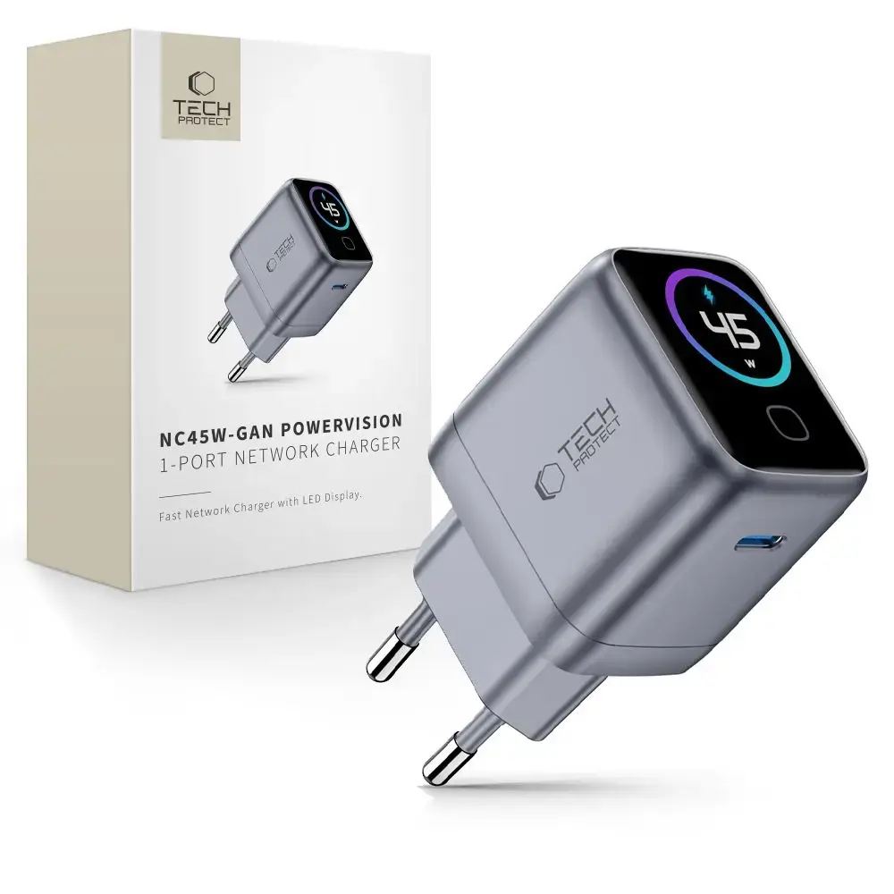 Tech-Protect PowerVision tīkla lādētājs | 45W | PD, GaN | pelēks