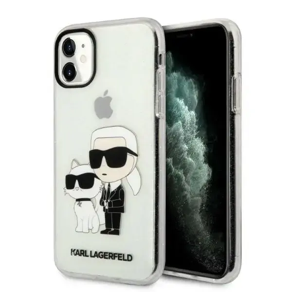 Karl Lagerfeld IML Glitter Karl and Choupette NFT maciņš telefonam iPhone 11 caurspīdīgs