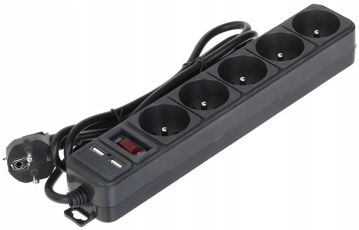 Viršįtampių apsauga AK-SP-05U 5 lizdai + 2x USB-A 1,8 m
