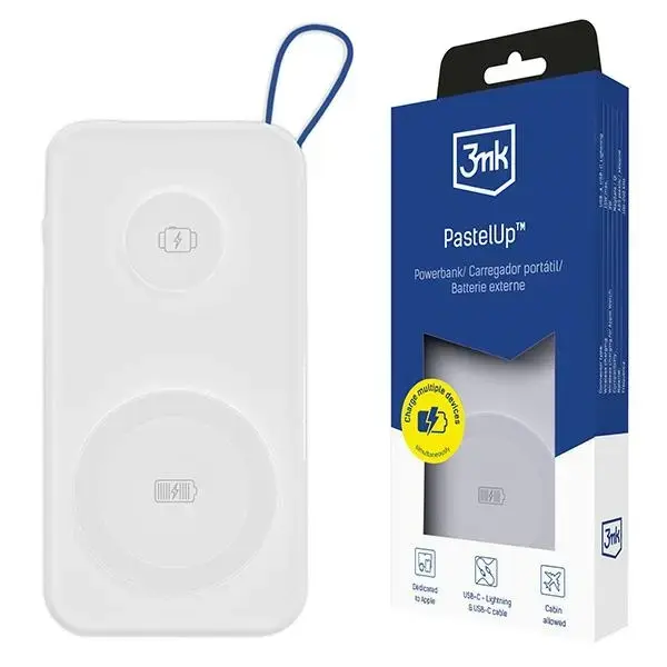 3MK PastelUp внешний аккумулятор (powerbank) | 10000 mAh | 22.5W | USB-C, MagSafe, Apple Watch | белый
