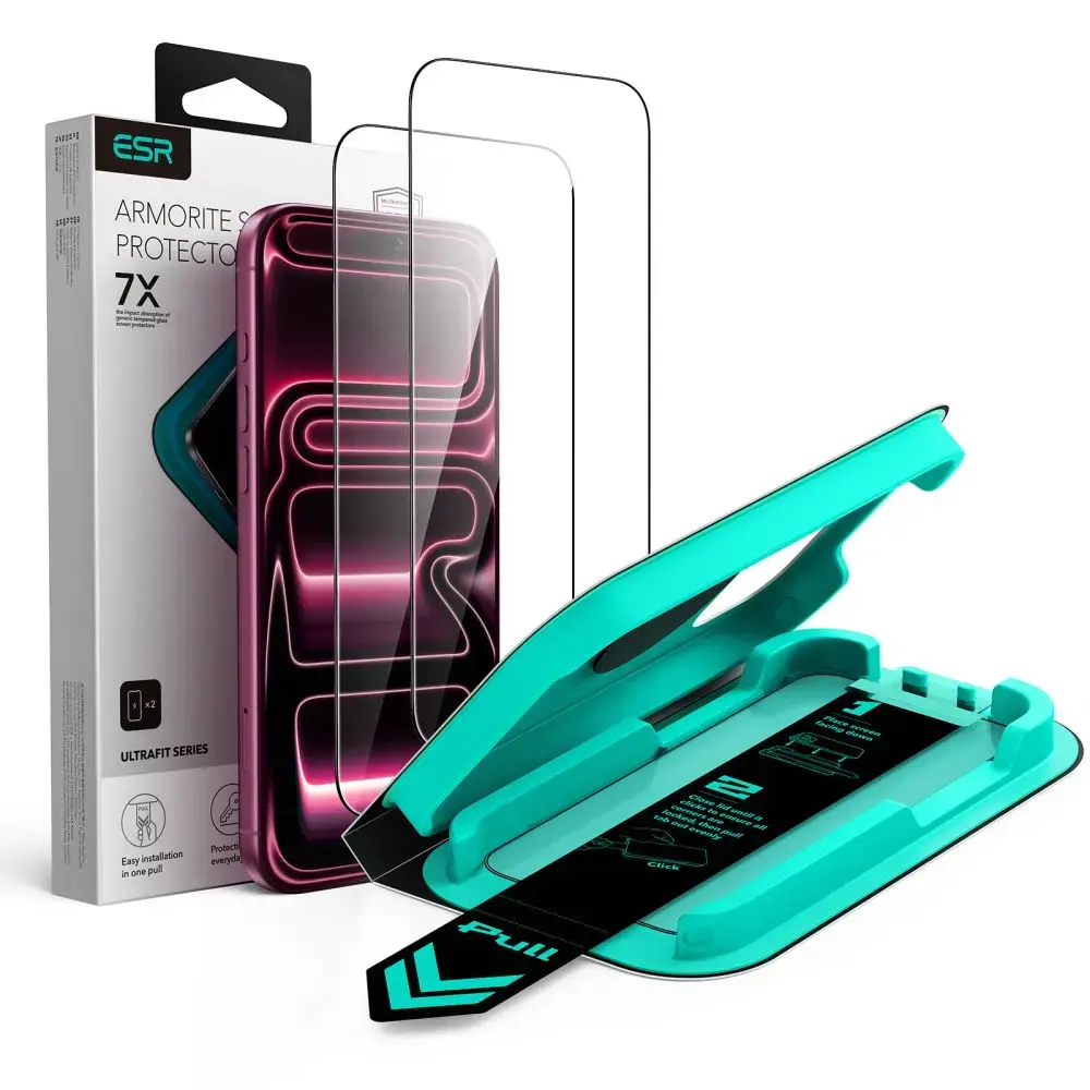 ESR UltraFit Armorite grūdintas apsauginis stiklas telefonui iPhone 17 Pro Max | iPhone 18 Pro Max su montavimo rėmeliu (2 vnt.)