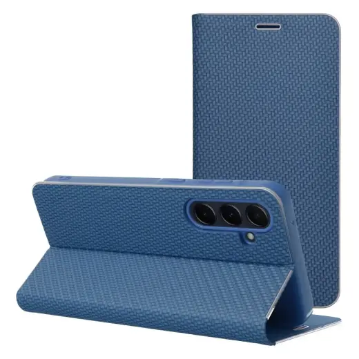 LUNA Book Carbon knyginio tipo telefono dėklas Samsung Galaxy A56 (A566) mėlynas