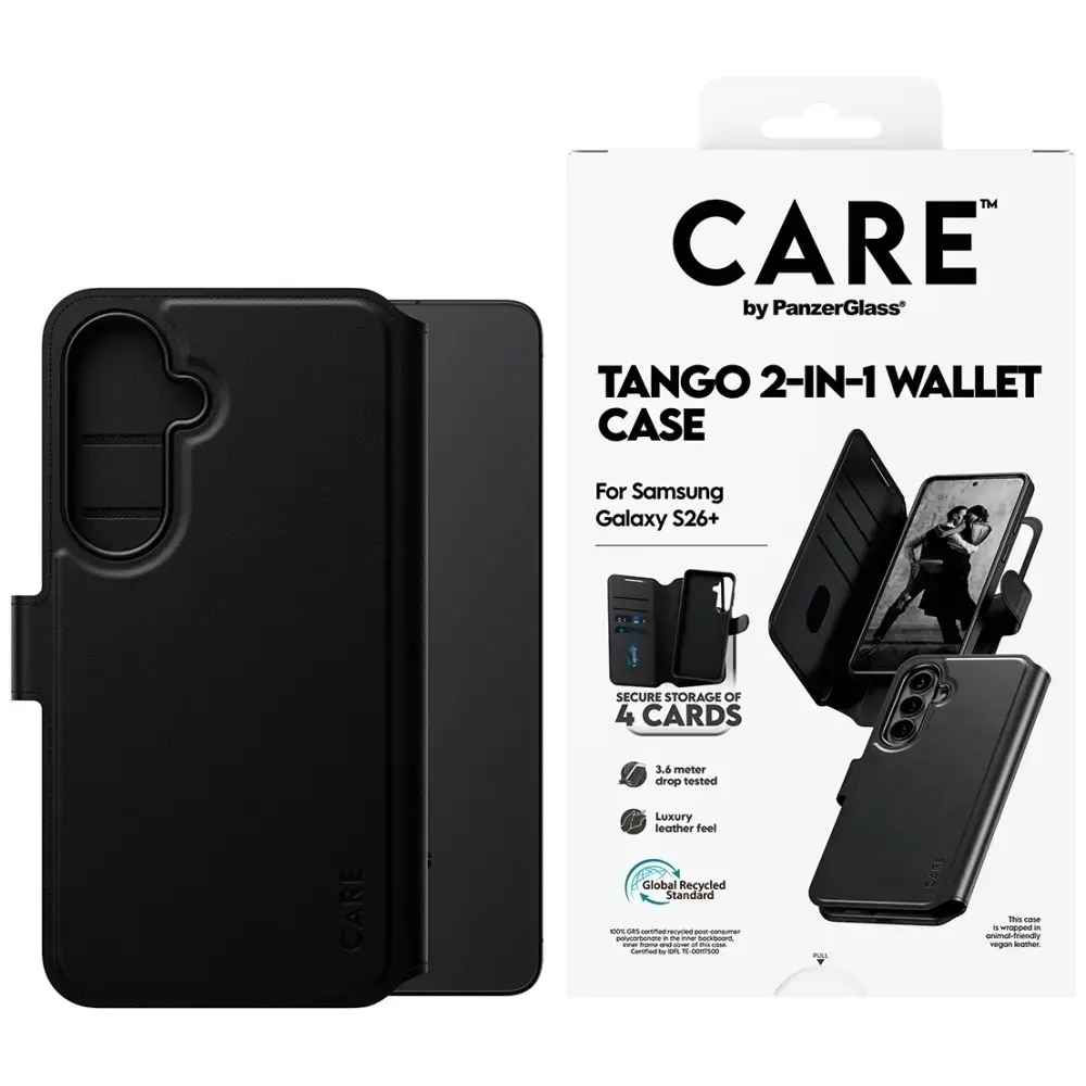 CARE by PanzerGlass Tango 2-in-1 knyginio tipo telefono dėklas Samsung Galaxy S26+ (S947) juodas