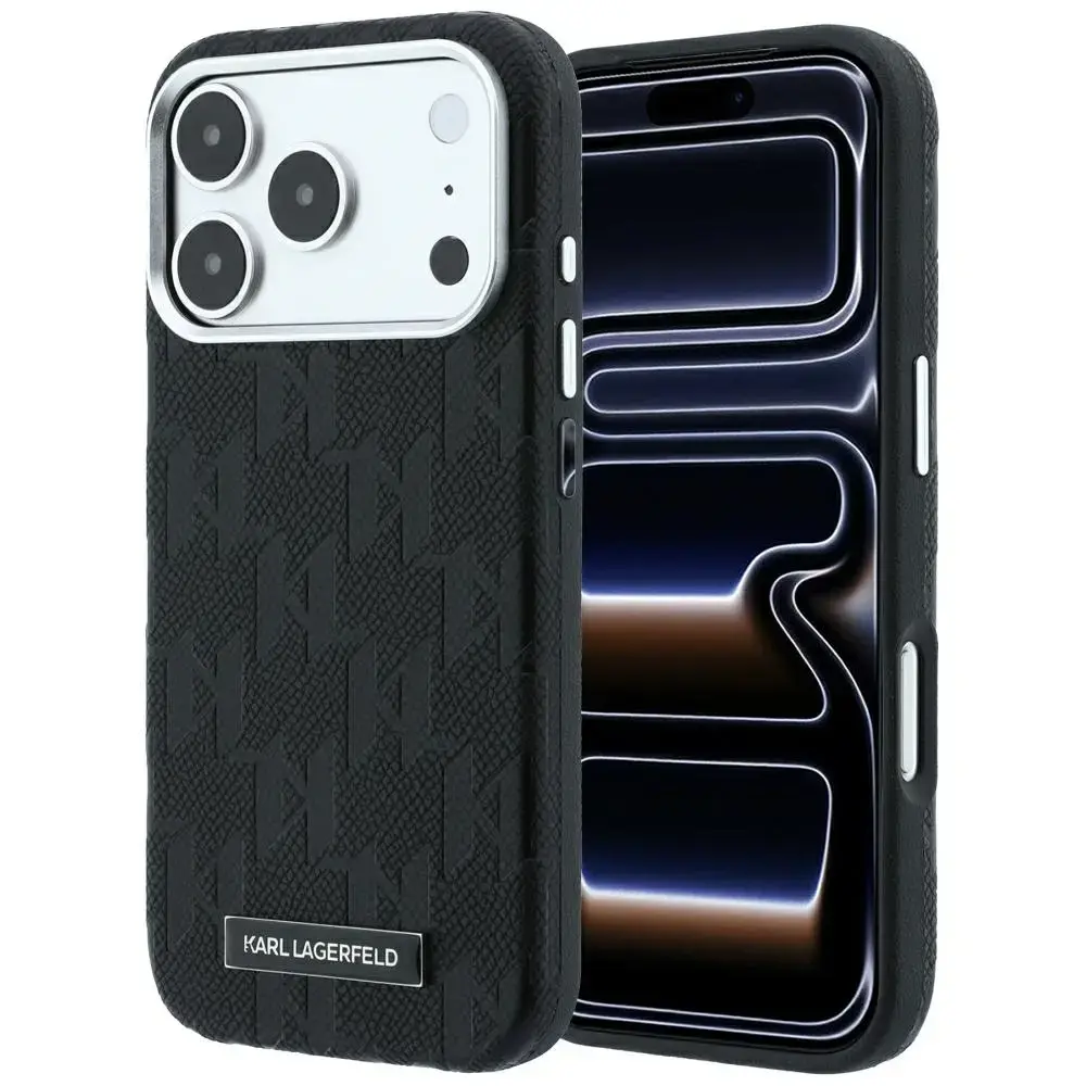 Karl Lagerfeld Grained Mono Resin Logo чехол с поддержкой MagSafe для телефона iPhone 17 Pro Max | iPhone 18 Pro Max чёрный
