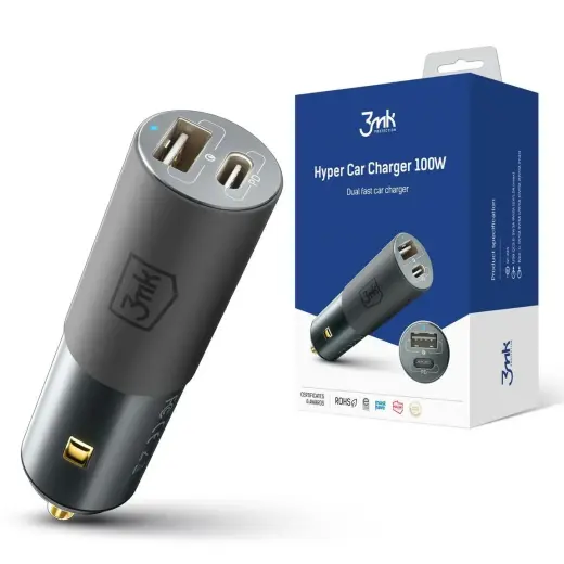 3mk Hyper automašīnas lādētājs | 100W | USB-A, USB-C | melns