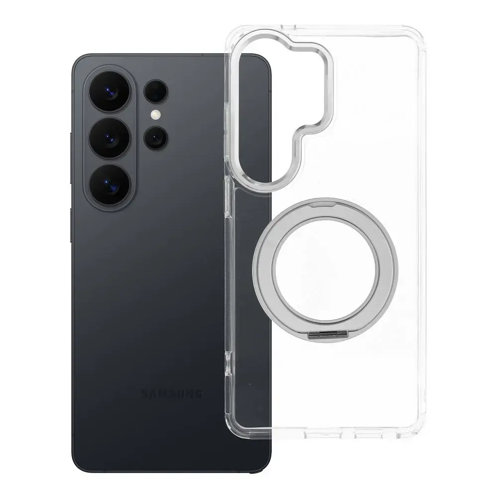 Frame Circle Stand telefono dėklas su stovu ir MagSafe palaikymu Samsung Galaxy S26 Ultra (S948) skaidrus