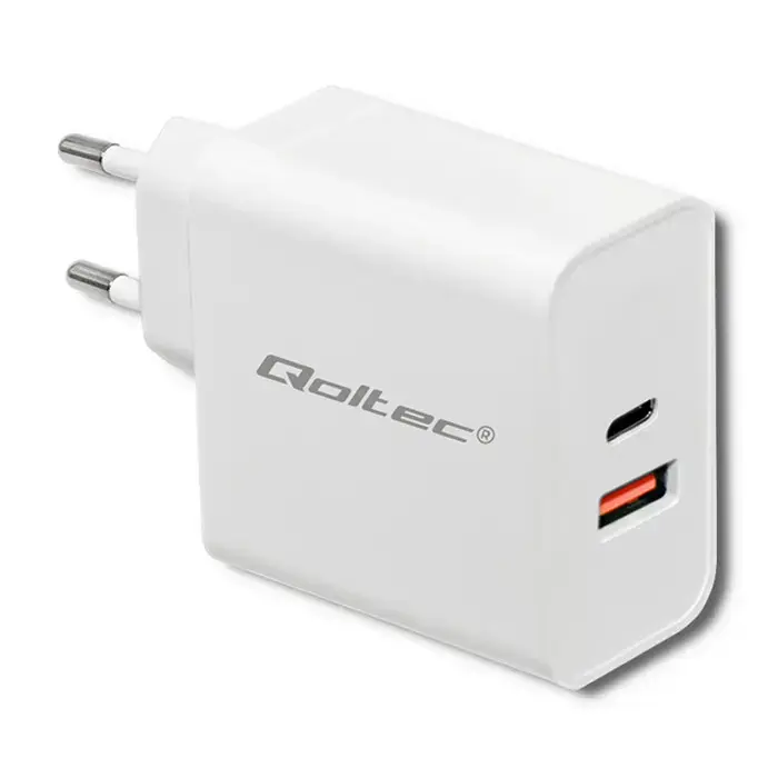 Зарядное устройство Qoltec | 60W | PD, QC | USB-C, USB-A | белое