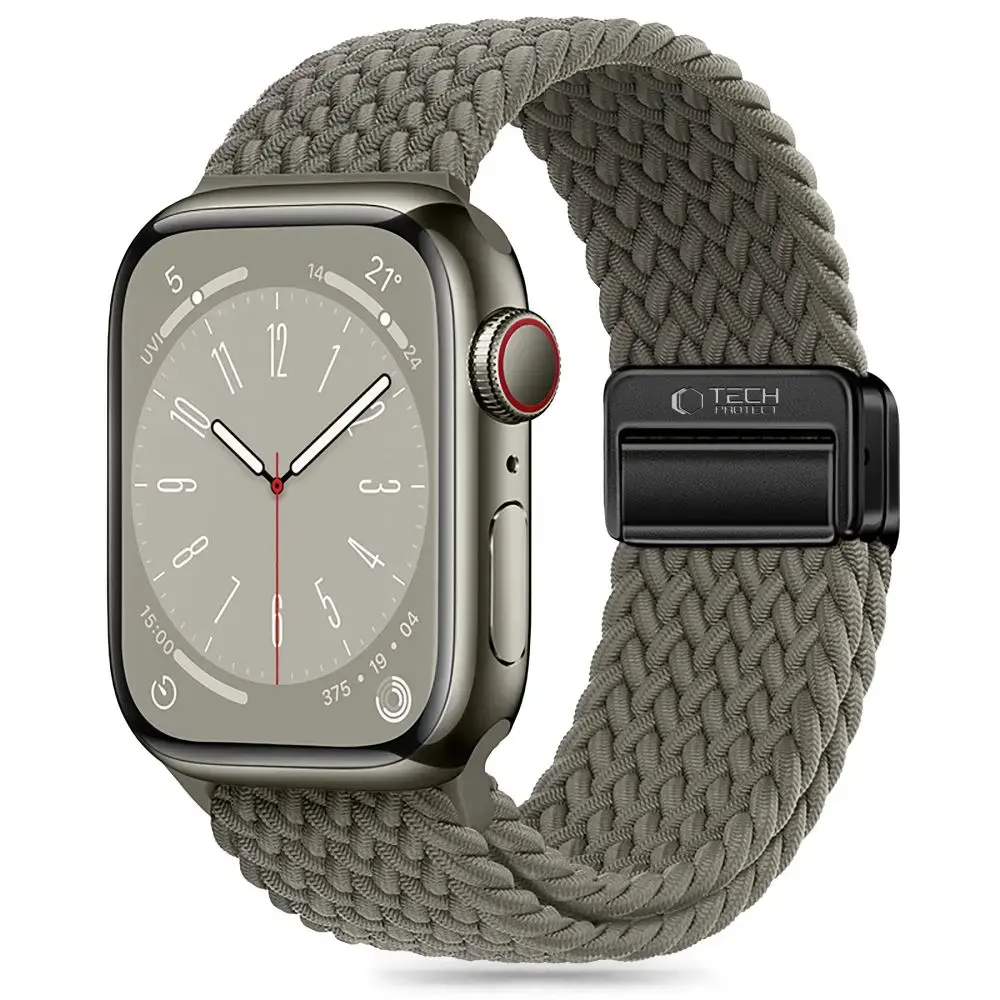 Tech-Protect Nylonmag viedpulksteņa siksniņa priekš Apple Watch 6/7/8/9/10/SE/Ultra 1/2 (44/45/46/49 mm) | neilons | zaļa/pelēka