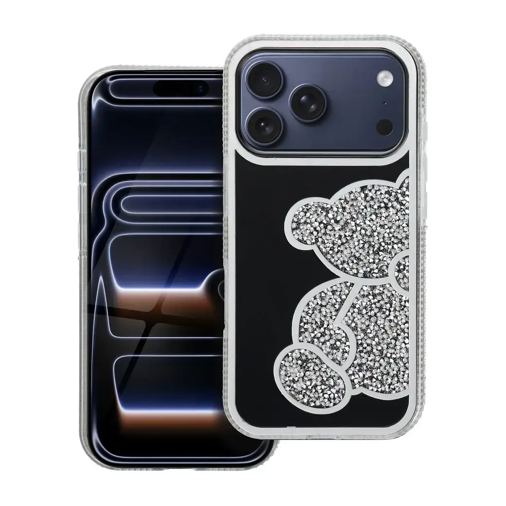 Telefono dėklas iPhone 17 Pro Max | iPhone 18 Pro Max sidabrinis (pliušinis meškiukas)
