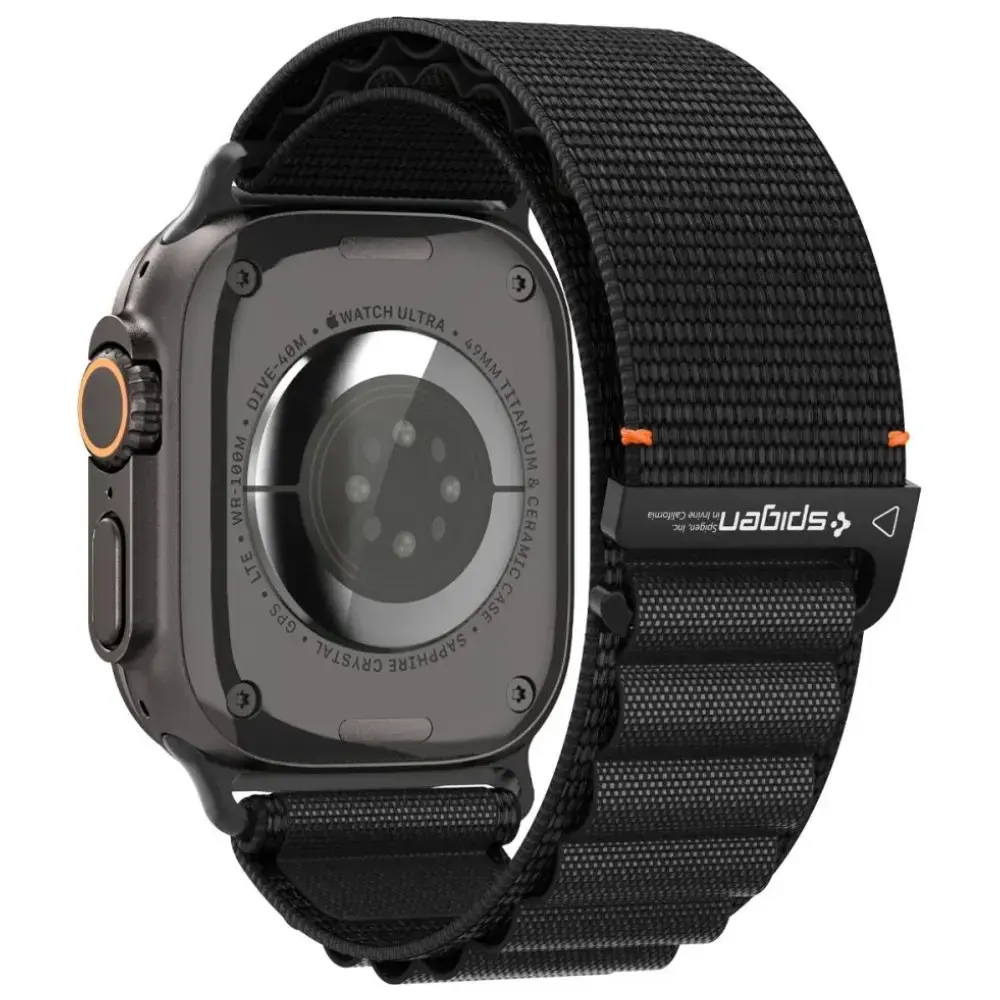Spigen WBF1 viedpulksteņa siksniņa priekš Apple Watch 6/7/8/9/10/11/SE/SE 3/Ultra 1/Ultra 2/Ultra 3 (44/45/46/49 mm) | melna