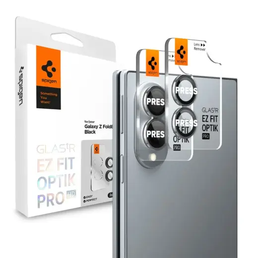 Spigen Glas.tR EZ Fit Optik Pro kameras aizsargstikls telefonam Samsung Galaxy Z Fold 8 (F971) melns ar uzstādīšanas rāmi (2 gab.)