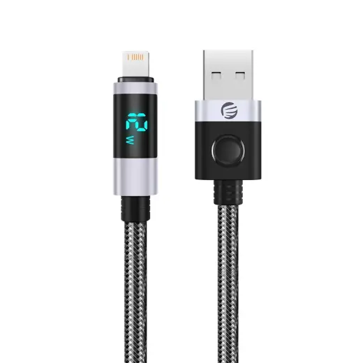 Orico LDA2L datu pārraides un uzlādes vads | USB-A uz Lightning | 12W | ar LED ekrānu | 0.5m | melns, sudraba krāsā