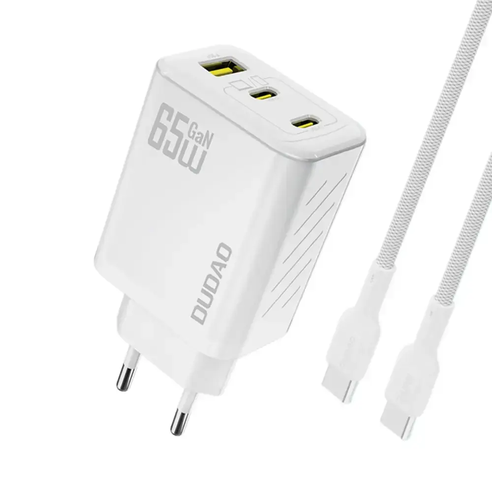 Зарядное устройство Dudao A29C | 65W | GaN, PD, QC | USB-C, USB-A | с кабелем USB-C на USB-C в комплекте | белое